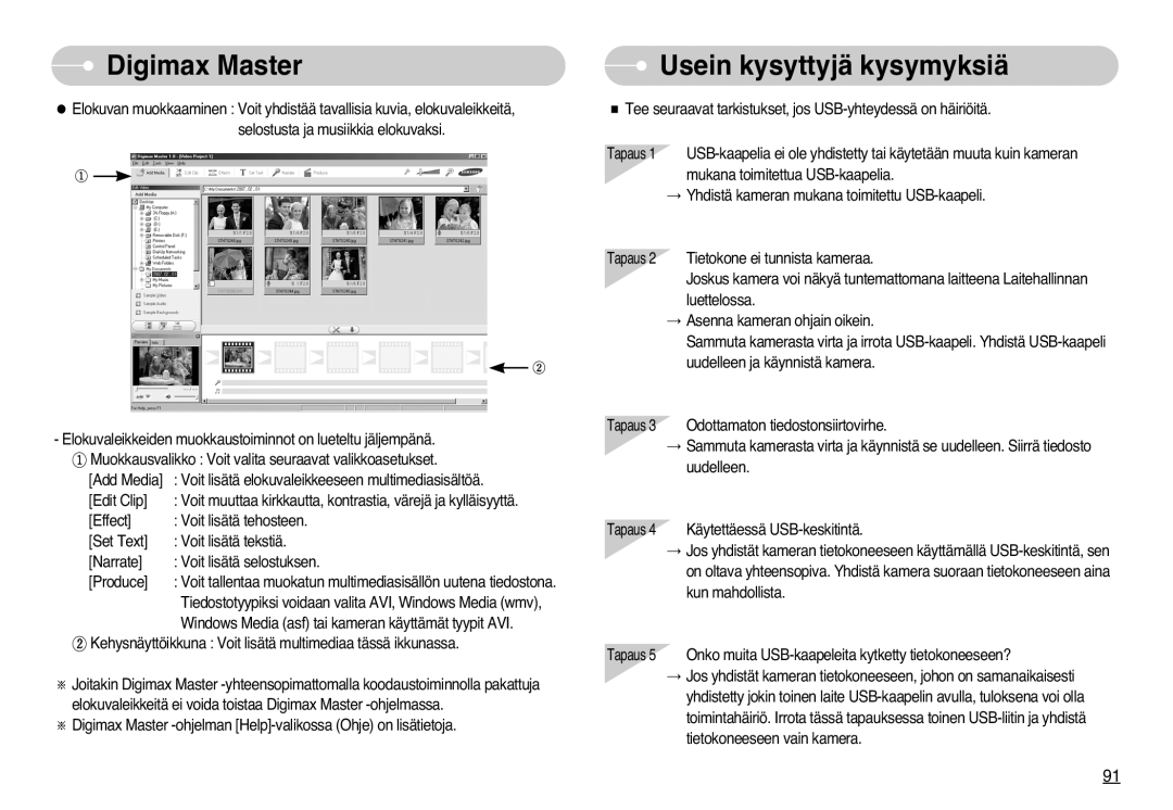 Samsung EC-L77ZZBBA/E1, EC-L77ZZBBA/DE manual DigimaxFAQ Master, Usein kysyttyjä kysymyksiä 