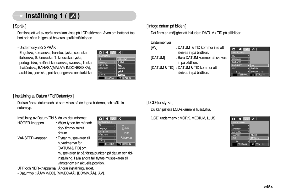 Samsung EC-L77ZZBBA/E1, EC-L77ZZBBA/DE manual Språk, Datum 