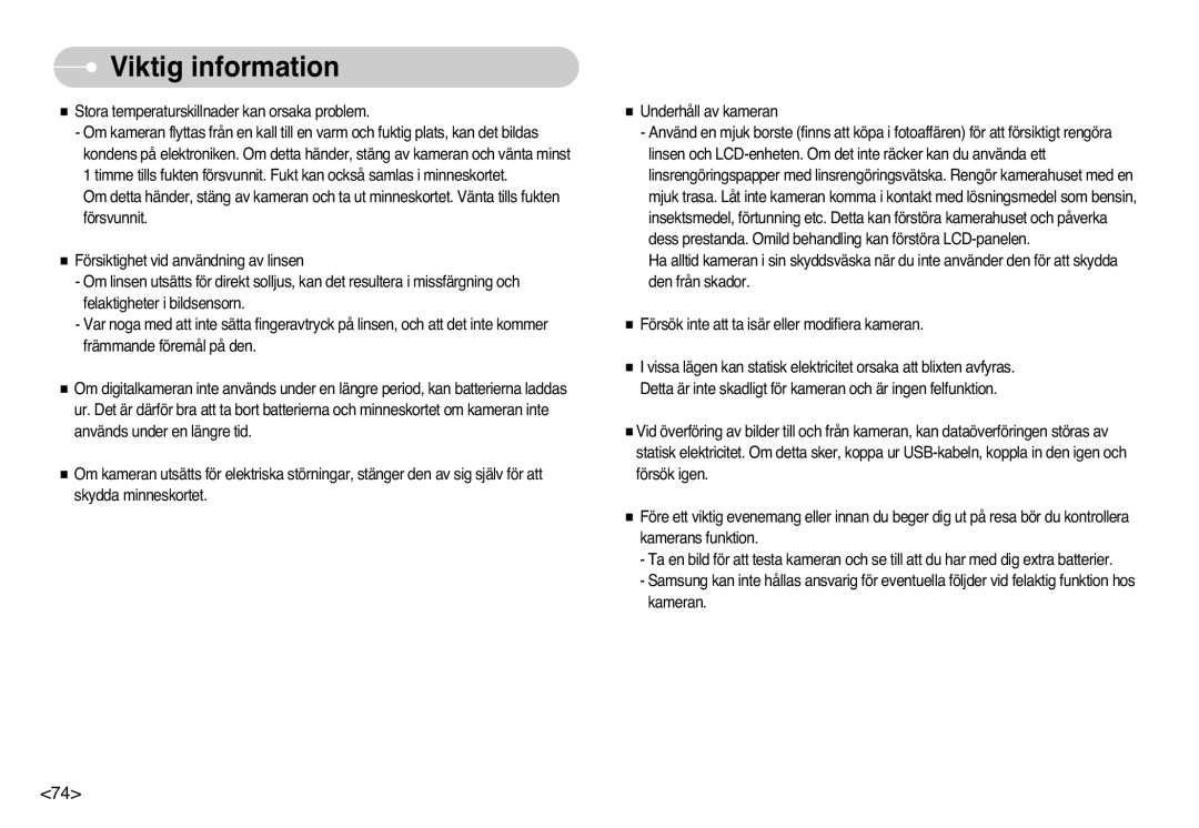 Samsung EC-L77ZZBBA/DE, EC-L77ZZBBA/E1 manual Viktig information 