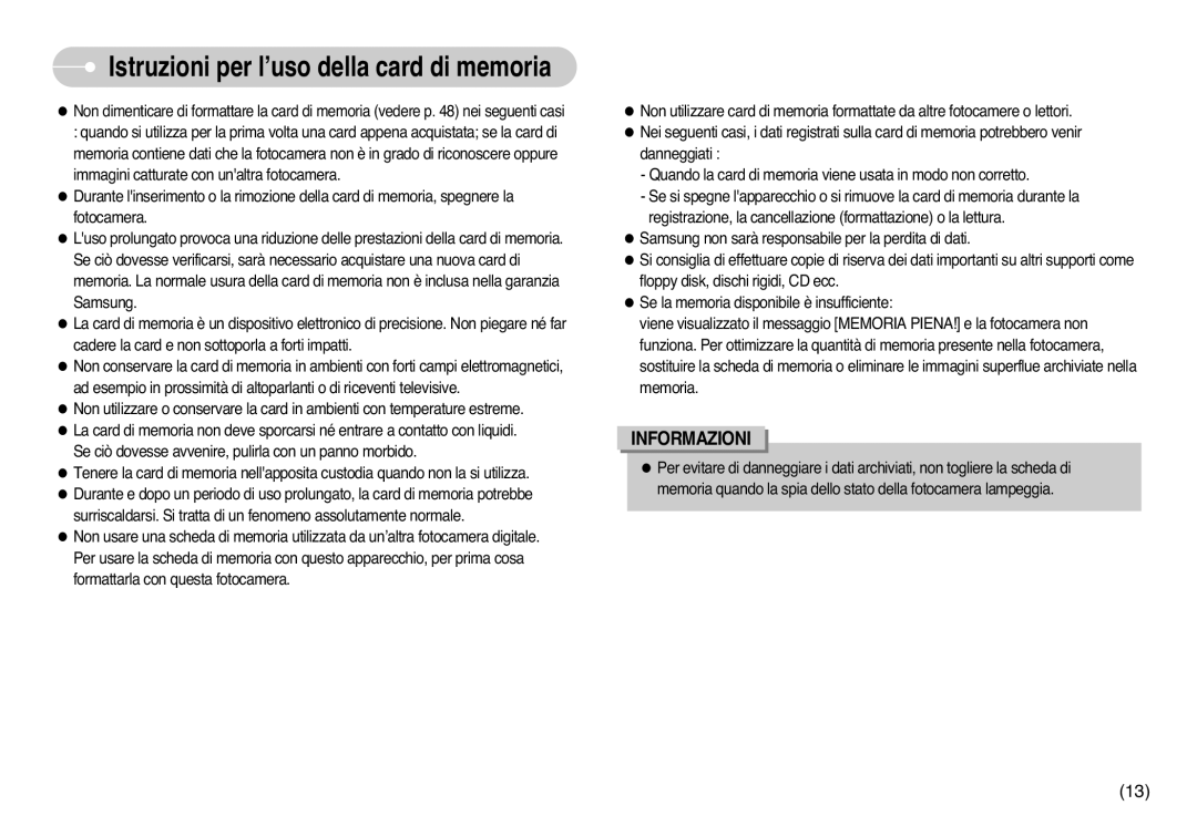 Samsung STC-L77B, EC-L77ZZBBE/E1, EC-L77ZZBBA/DE manual Istruzioni per l’uso della card di memoria 