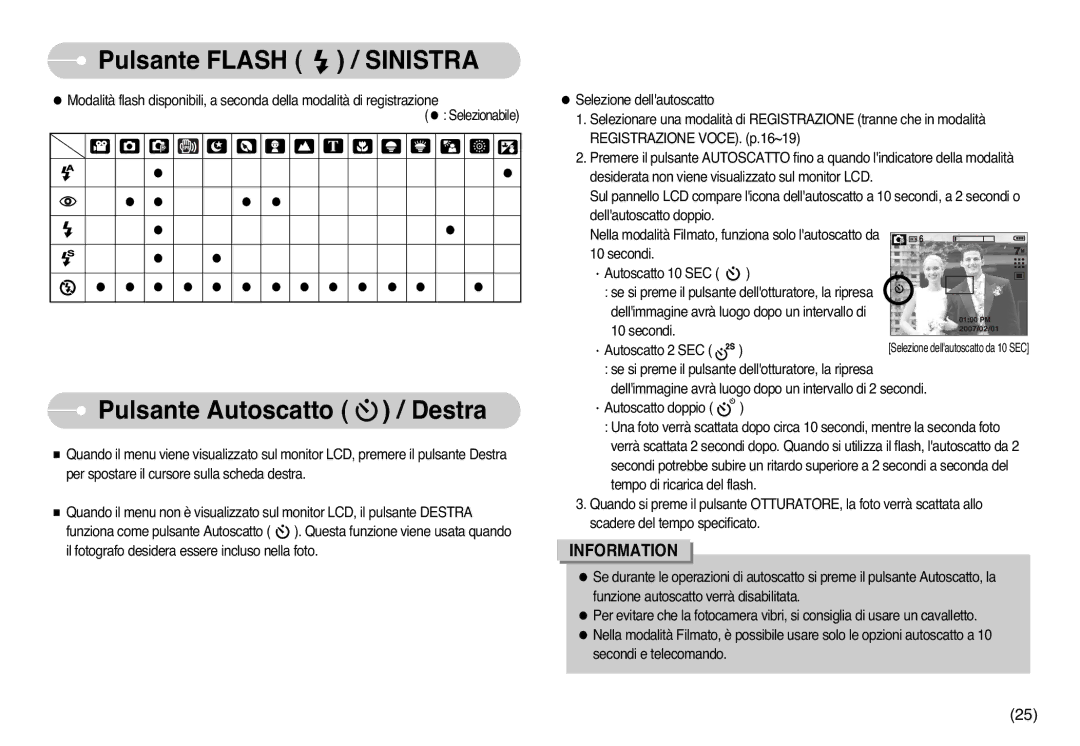 Samsung STC-L77B, EC-L77ZZBBE/E1, EC-L77ZZBBA/DE manual Pulsante Autoscatto / Destra, Information 