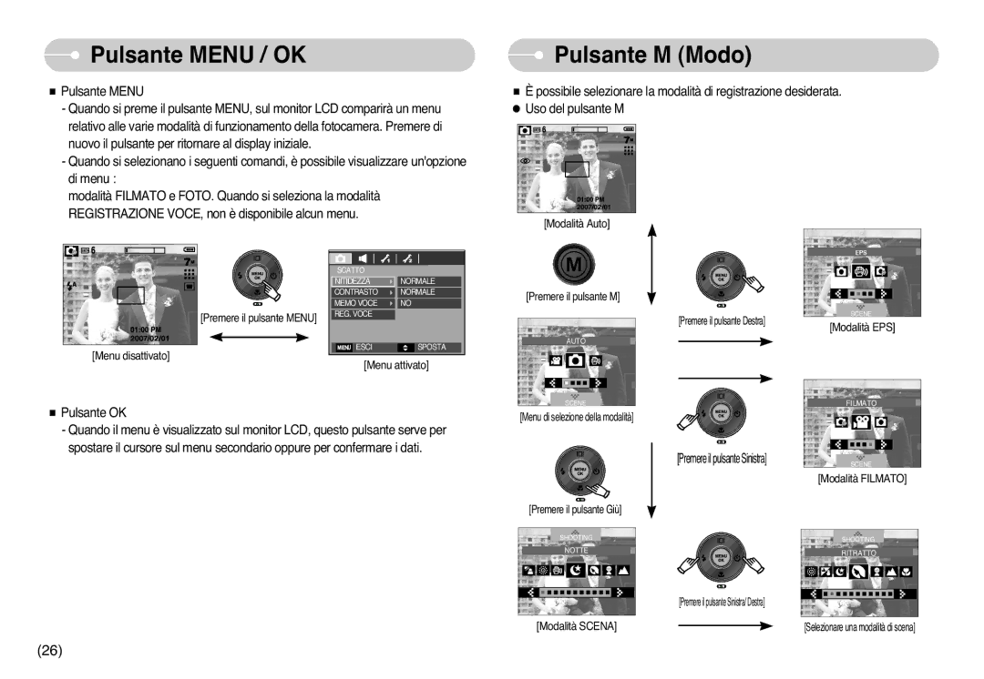 Samsung EC-L77ZZBBE/E1, EC-L77ZZBBA/DE, STC-L77B manual Pulsante Menu / OK Pulsante M Modo 