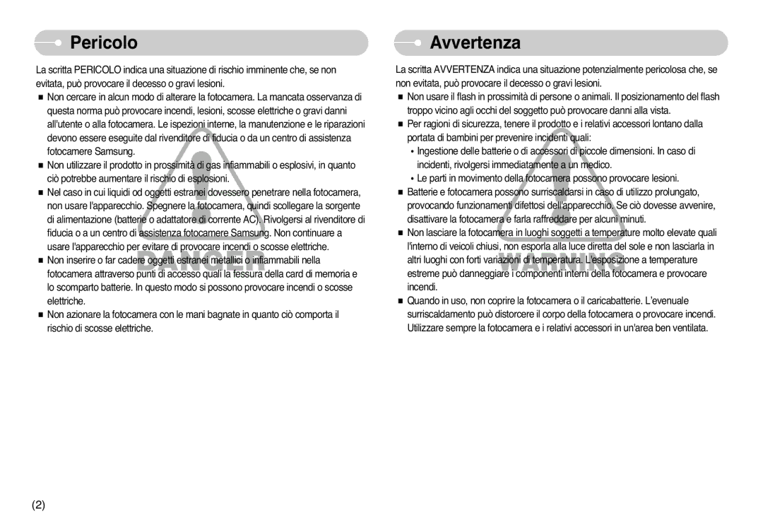 Samsung EC-L77ZZBBE/E1, EC-L77ZZBBA/DE, STC-L77B manual Pericolo, Avvertenza 