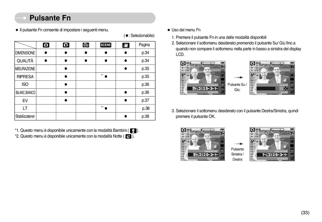 Samsung EC-L77ZZBBA/DE, EC-L77ZZBBE/E1, STC-L77B manual Pulsante Fn, Qualità, Ripresa ISO 