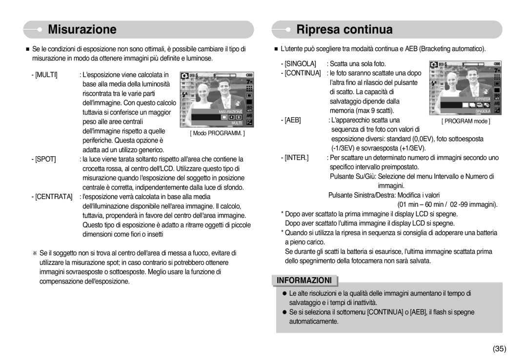 Samsung EC-L77ZZBBE/E1, EC-L77ZZBBA/DE, STC-L77B manual Misurazione, Ripresa continua 