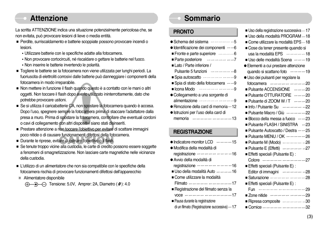 Samsung EC-L77ZZBBA/DE, EC-L77ZZBBE/E1, STC-L77B manual Attenzione, Sommario 