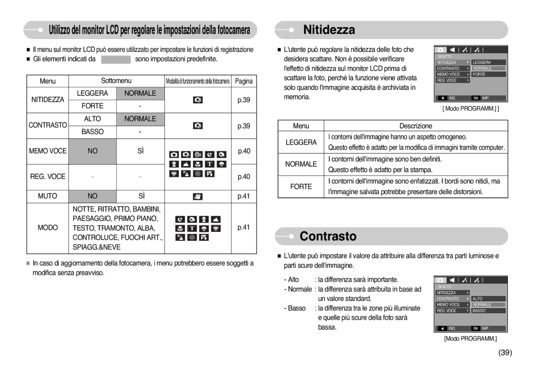 Samsung EC-L77ZZBBA/DE, EC-L77ZZBBE/E1, STC-L77B manual Nitidezza, Contrasto 