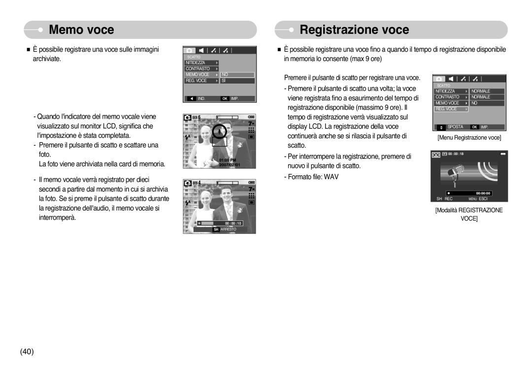 Samsung STC-L77B, EC-L77ZZBBE/E1, EC-L77ZZBBA/DE manual Memo voce, Registrazione voce 