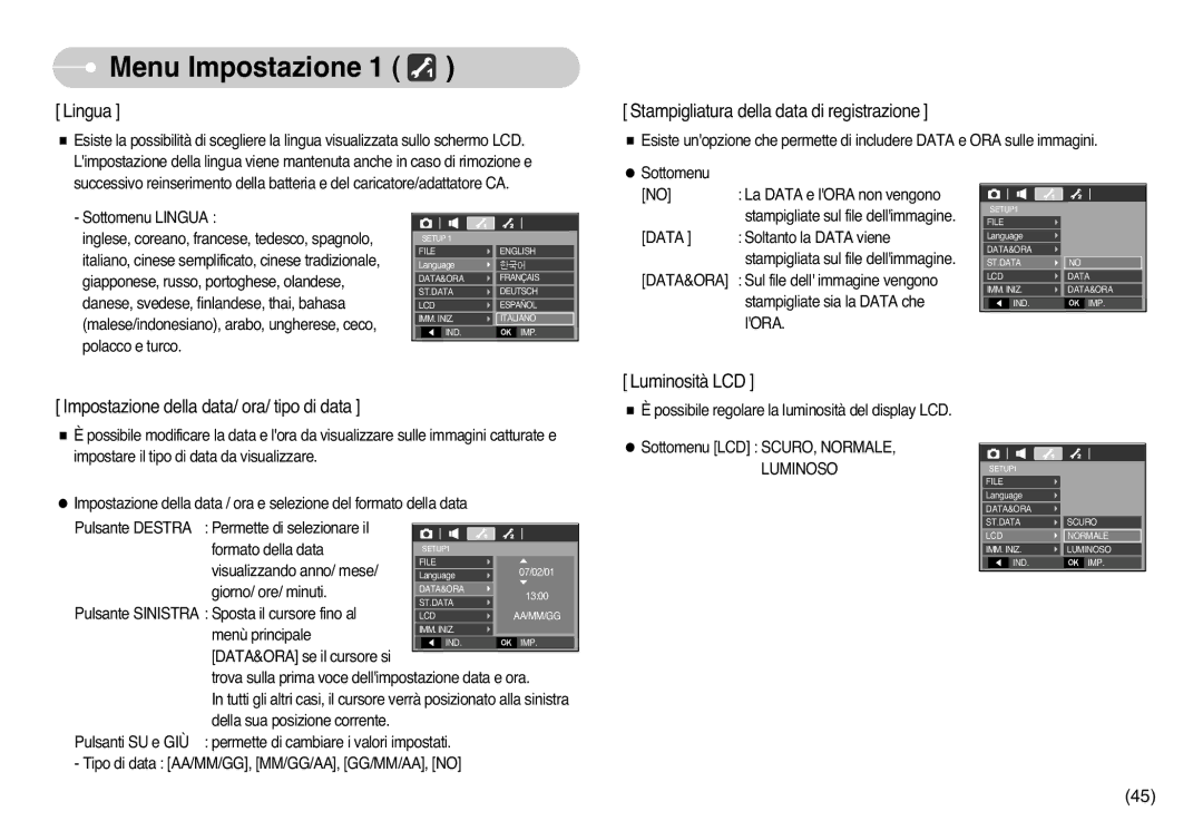 Samsung EC-L77ZZBBA/DE, EC-L77ZZBBE/E1, STC-L77B manual Lingua, Data&Ora 