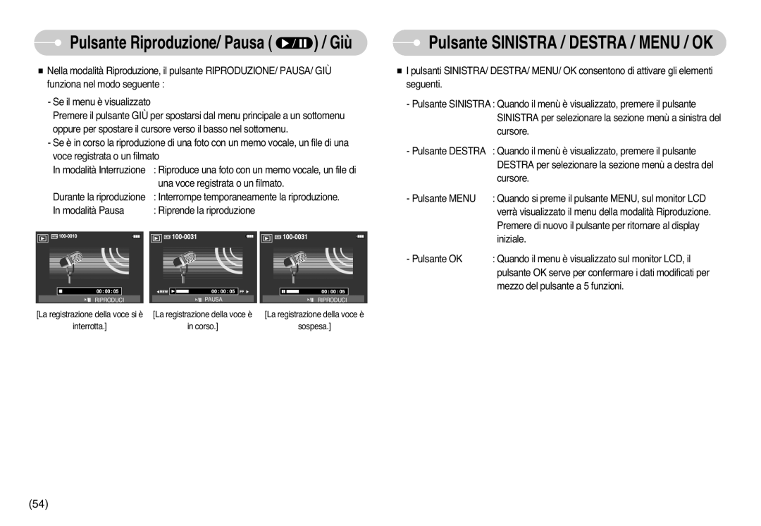 Samsung EC-L77ZZBBA/DE, EC-L77ZZBBE/E1, STC-L77B manual Pulsante Riproduzione/ Pausa / Giù 