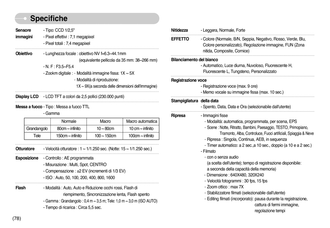 Samsung EC-L77ZZBBA/DE, EC-L77ZZBBE/E1, STC-L77B manual Specifiche, Flash 