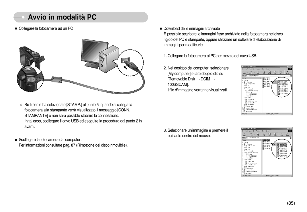 Samsung STC-L77B, EC-L77ZZBBE/E1, EC-L77ZZBBA/DE manual Avvio in modalità PC 