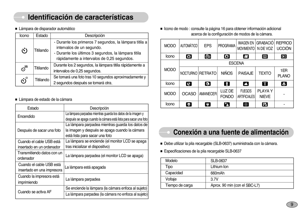 Samsung EC-L77ZZBBA/E1 manual Eps, Ucción, Escena Modo, Niños Paisaje Texto 1ER Plano, Luz De, Playa Y Fondo, Nieve 