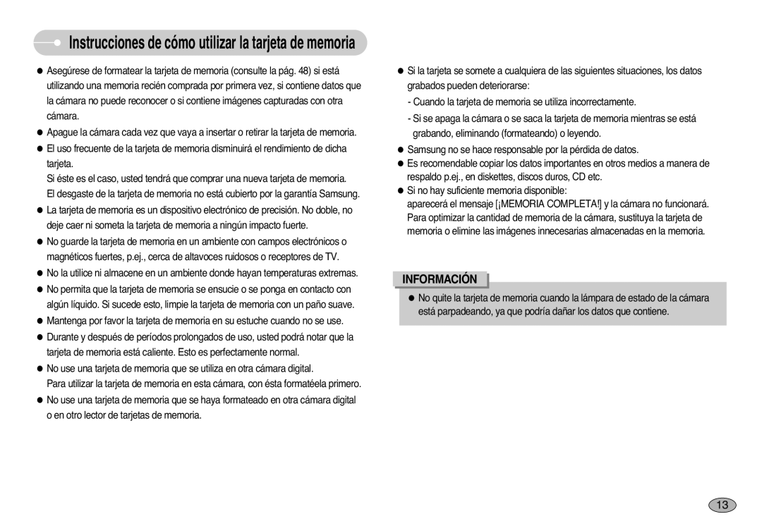 Samsung EC-L77ZZBBA/DE, EC-L77ZZBBE/E1, EC-L77ZZBBA/E1 manual Instrucciones de cómo utilizar la tarjeta de memoria 