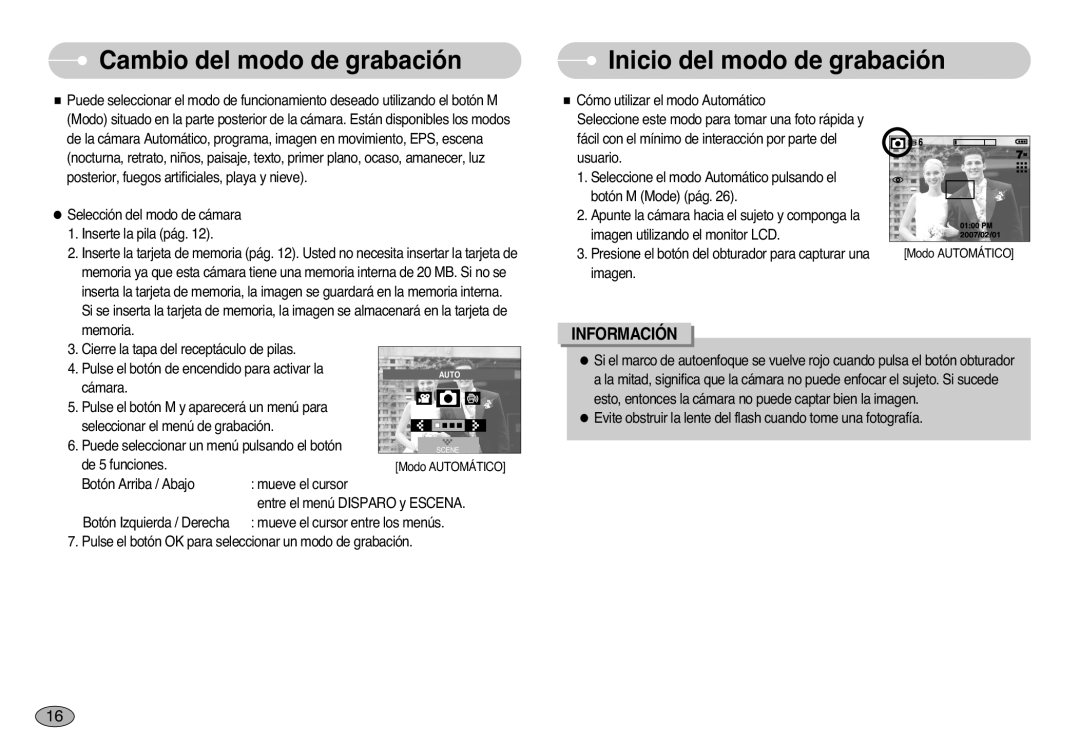 Samsung EC-L77ZZBBA/DE, EC-L77ZZBBE/E1, EC-L77ZZBBA/E1 manual Cambio del modo de grabación, Inicio del modo de grabación 