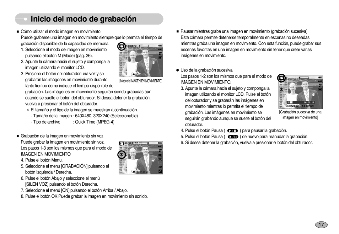 Samsung EC-L77ZZBBE/E1, EC-L77ZZBBA/E1, EC-L77ZZBBA/DE manual Imagen EN Movimiento 