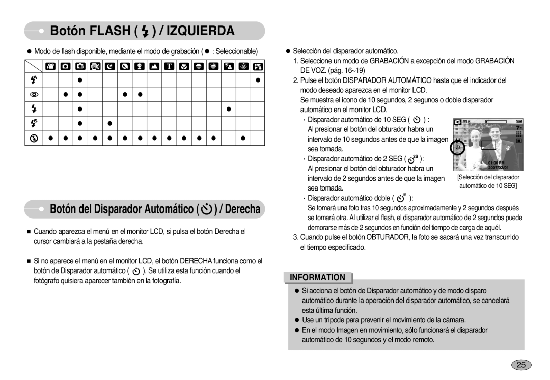 Samsung EC-L77ZZBBA/DE, EC-L77ZZBBE/E1, EC-L77ZZBBA/E1 manual Botón del Disparador Automático / Derecha 