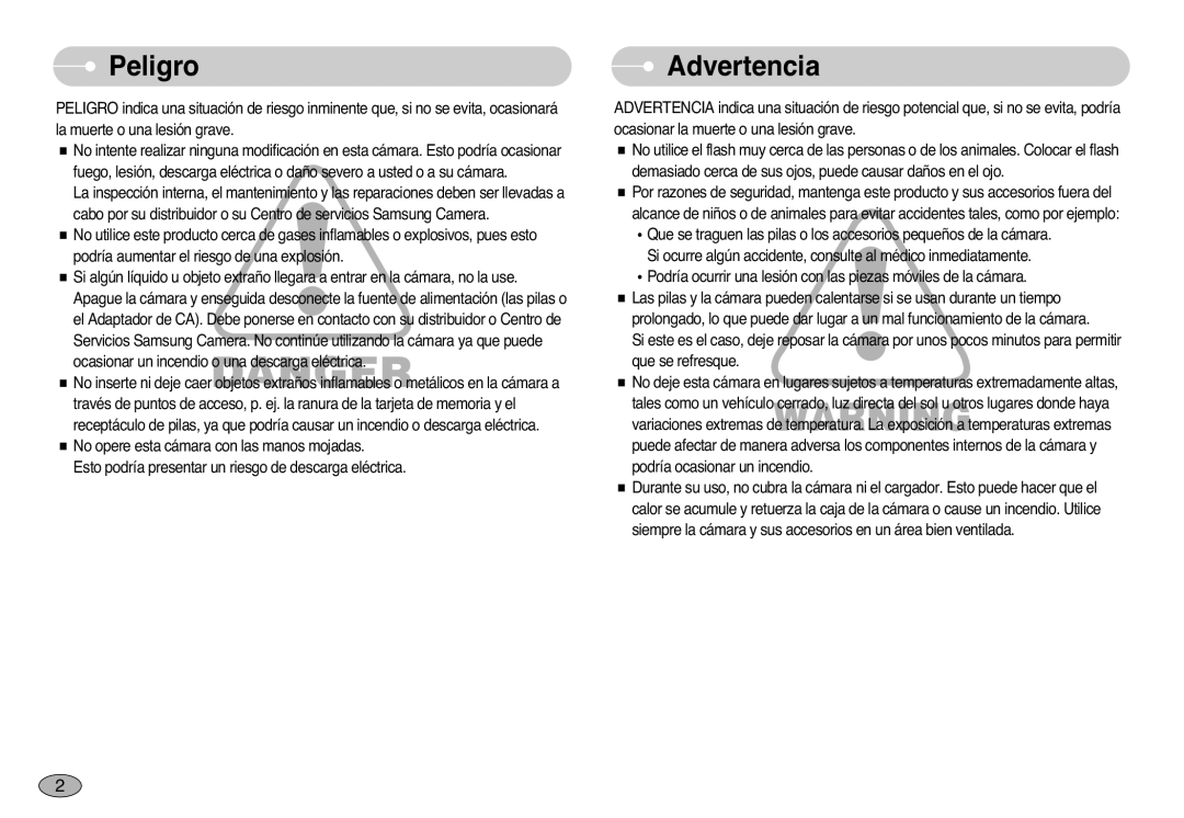 Samsung EC-L77ZZBBE/E1, EC-L77ZZBBA/E1, EC-L77ZZBBA/DE manual Peligro, Advertencia 