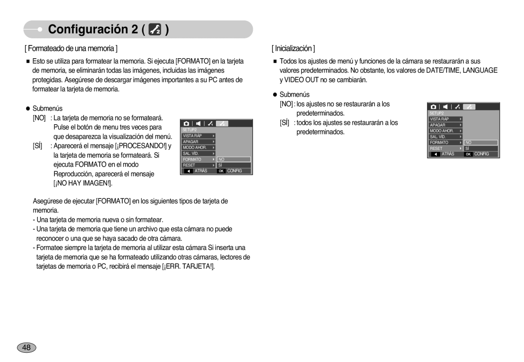 Samsung EC-L77ZZBBA/E1, EC-L77ZZBBE/E1, EC-L77ZZBBA/DE manual Formateado de una memoria, ¡NO HAY Imagen 