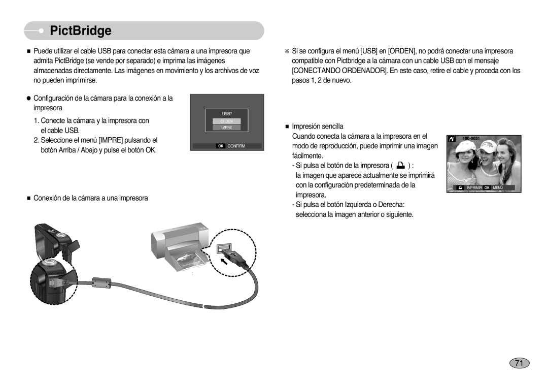 Samsung EC-L77ZZBBE/E1, EC-L77ZZBBA/E1, EC-L77ZZBBA/DE manual PictBridge 