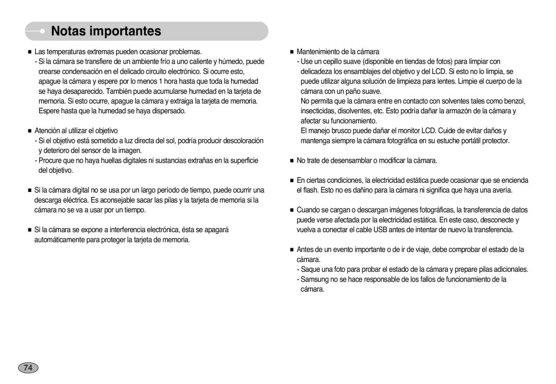 Samsung EC-L77ZZBBE/E1, EC-L77ZZBBA/E1, EC-L77ZZBBA/DE manual Notas importantes 