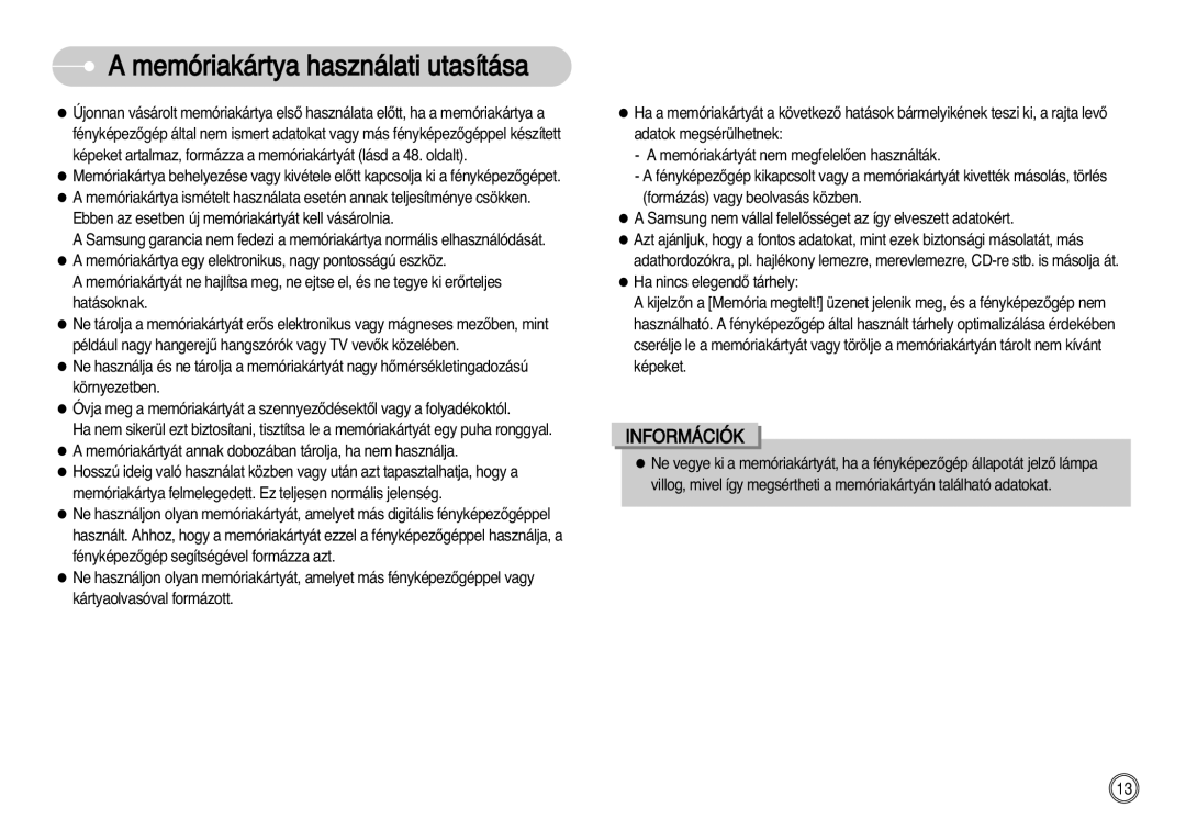 Samsung EC-L77ZZBBA/DE, EC-L77ZZBBE/E1, EC-L77ZZBBA/E1 manual Memóriakártya használati utasítása 