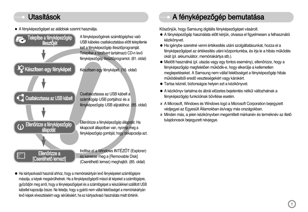 Samsung EC-L77ZZBBA/DE, EC-L77ZZBBE/E1, EC-L77ZZBBA/E1 manual Utasítások, FényképezŒgép bemutatása 