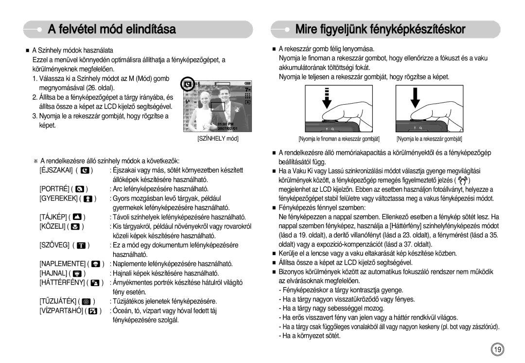 Samsung EC-L77ZZBBA/DE, EC-L77ZZBBE/E1, EC-L77ZZBBA/E1 manual Portré, Közeli, Naplemente, Háttérfény, Vízpart&Hó 