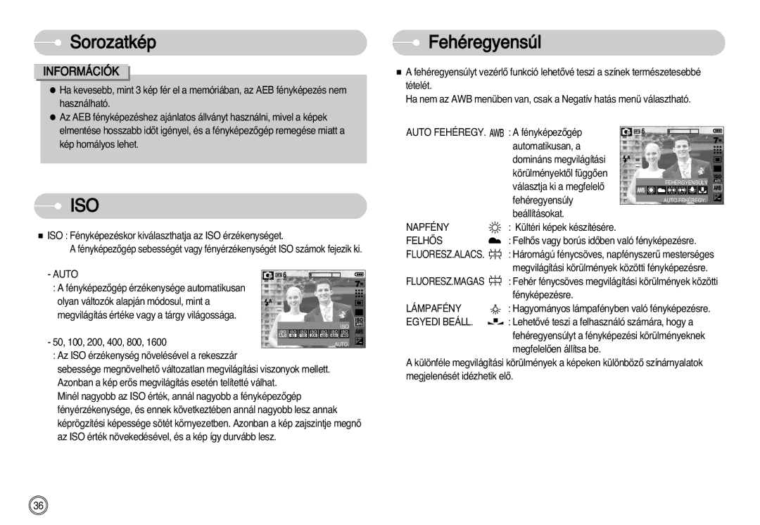 Samsung EC-L77ZZBBA/E1, EC-L77ZZBBE/E1, EC-L77ZZBBA/DE manual Fehéregyensúl 