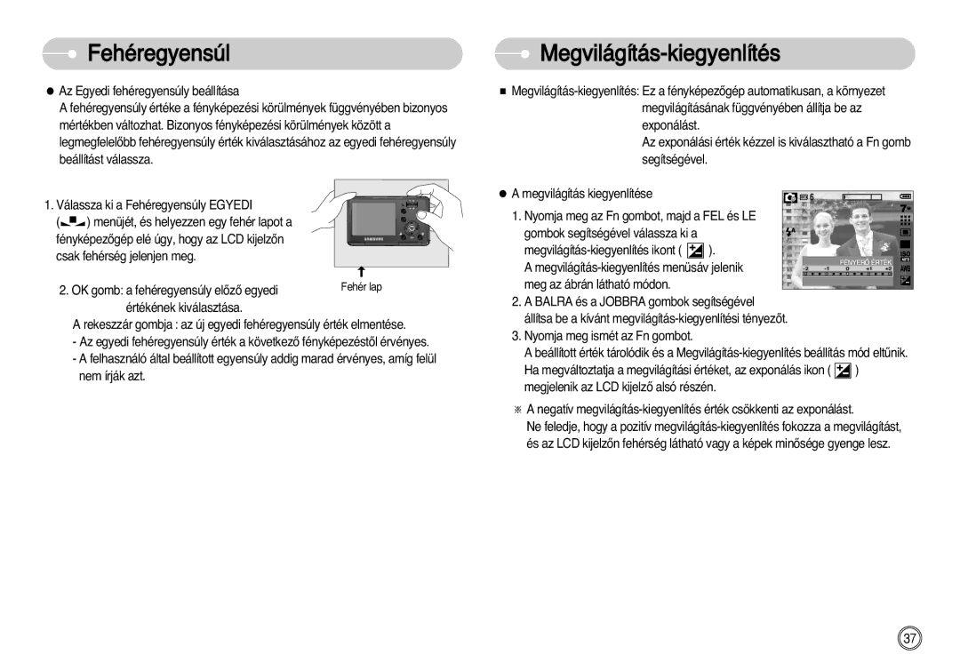 Samsung EC-L77ZZBBA/DE, EC-L77ZZBBE/E1, EC-L77ZZBBA/E1 manual Megvilágítás-kiegyenlítés 