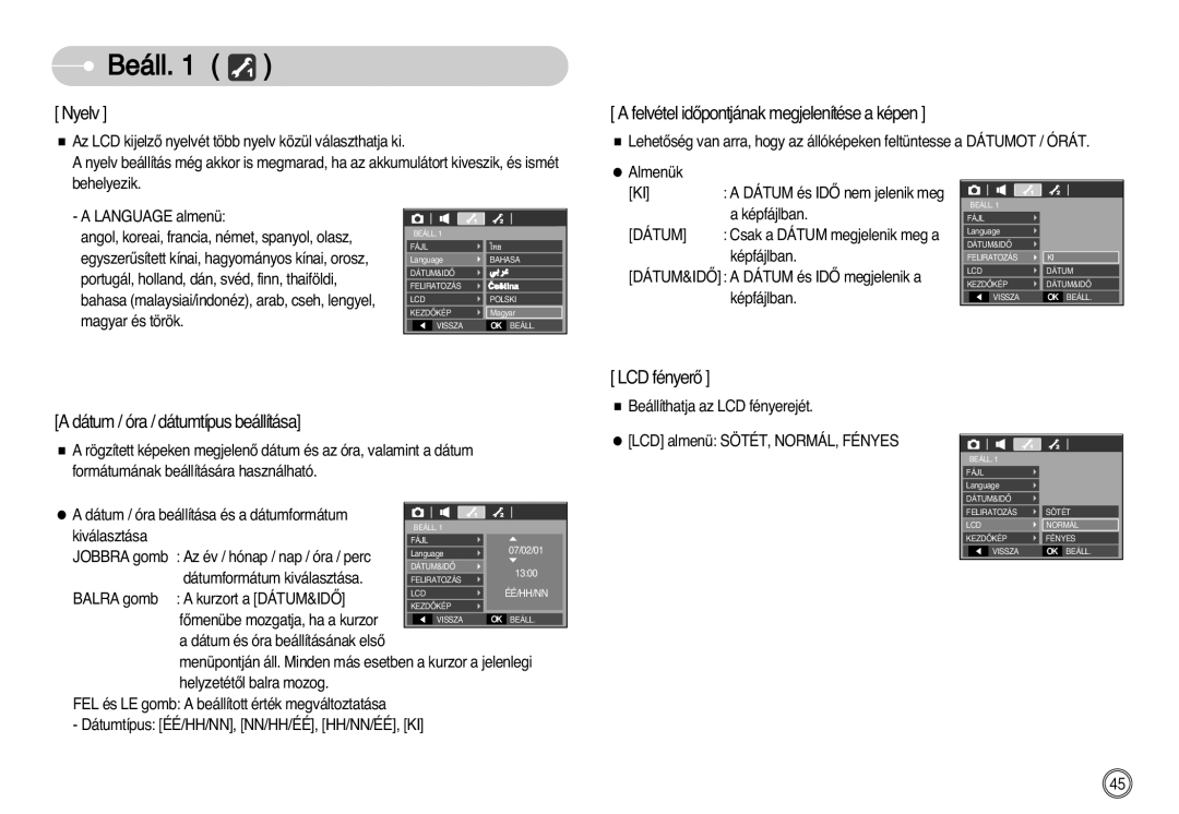 Samsung EC-L77ZZBBA/E1, EC-L77ZZBBE/E1, EC-L77ZZBBA/DE manual Nyelv, Dátum 