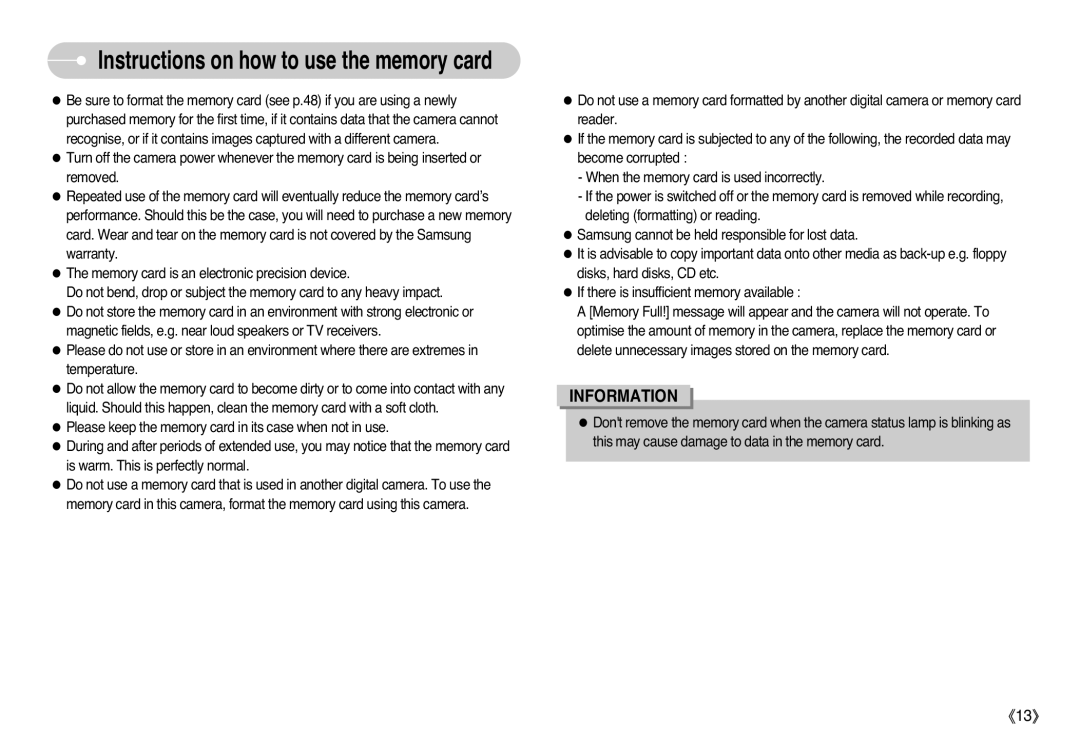 Samsung EC-L77ZZBAA, EC-L77ZZBBE/E1, EC-L77ZZBBA/FR, EC-L77ZZBBA/E1, STC-L77B manual Instructions on how to use the memory card 