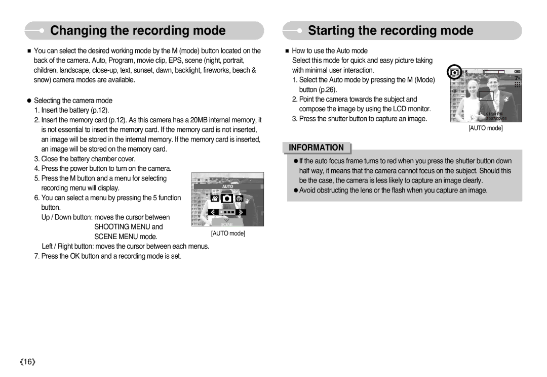 Samsung EC-L77ZZBBA/GB, EC-L77ZZBBE/E1, EC-L77ZZBBA/FR, STC-L77B Changing the recording mode, Starting the recording mode 