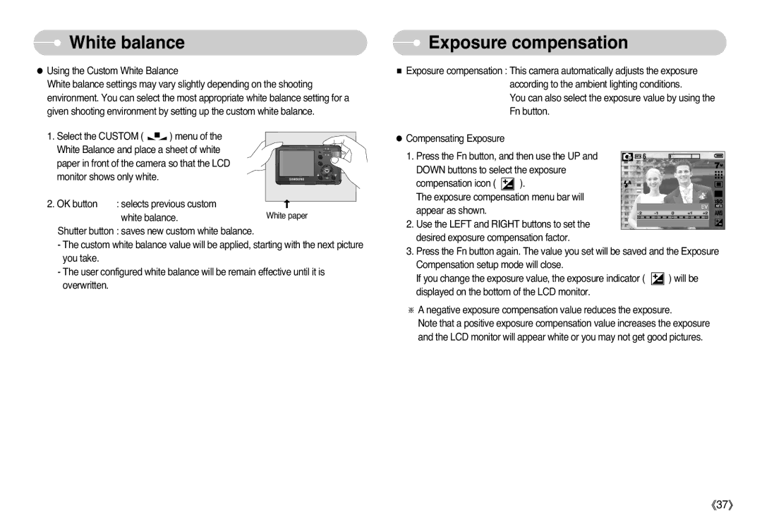 Samsung EC-L77ZZBBA/GB, EC-L77ZZBBE/E1, EC-L77ZZBBA/FR, EC-L77ZZBBA/E1, EC-L77ZZBBA/DE, STC-L77B manual Exposure compensation 