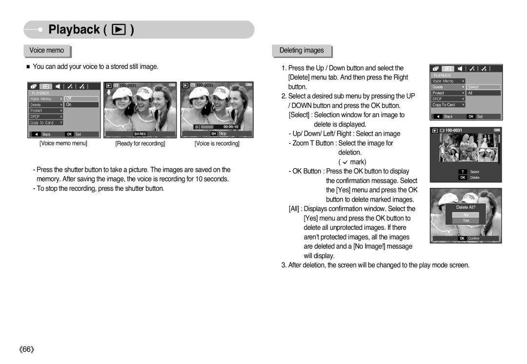 Samsung STC-L77B, EC-L77ZZBBE/E1, EC-L77ZZBBA/FR, EC-L77ZZBBA/E1, EC-L77ZZBAA Playback, Up/ Down/ Left/ Right Select an image 