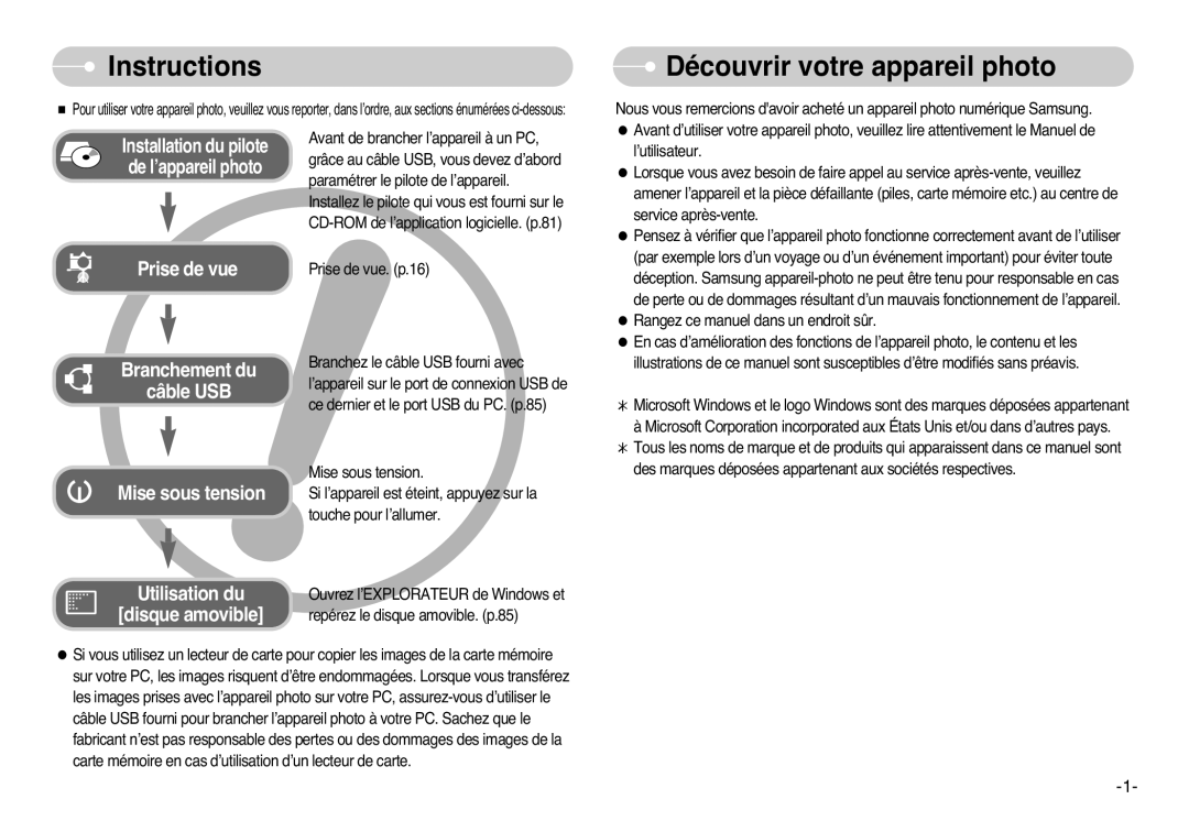 Samsung EC-L77ZZBBA/E1, EC-L77ZZBBE/E1, EC-L77ZZBBA/FR, EC-L77ZZBBA/DE manual Instructions, Découvrir votre appareil photo 