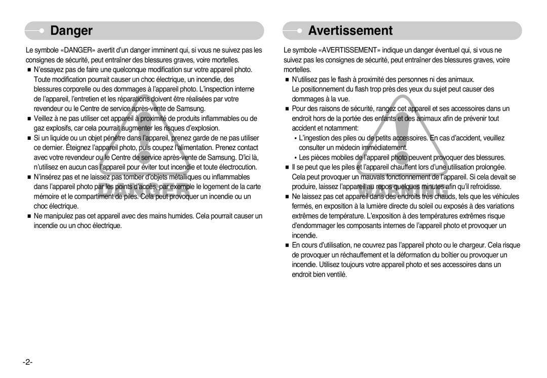 Samsung EC-L77ZZBBA/DE, EC-L77ZZBBE/E1, EC-L77ZZBBA/FR, EC-L77ZZBBA/E1 manual Avertissement 