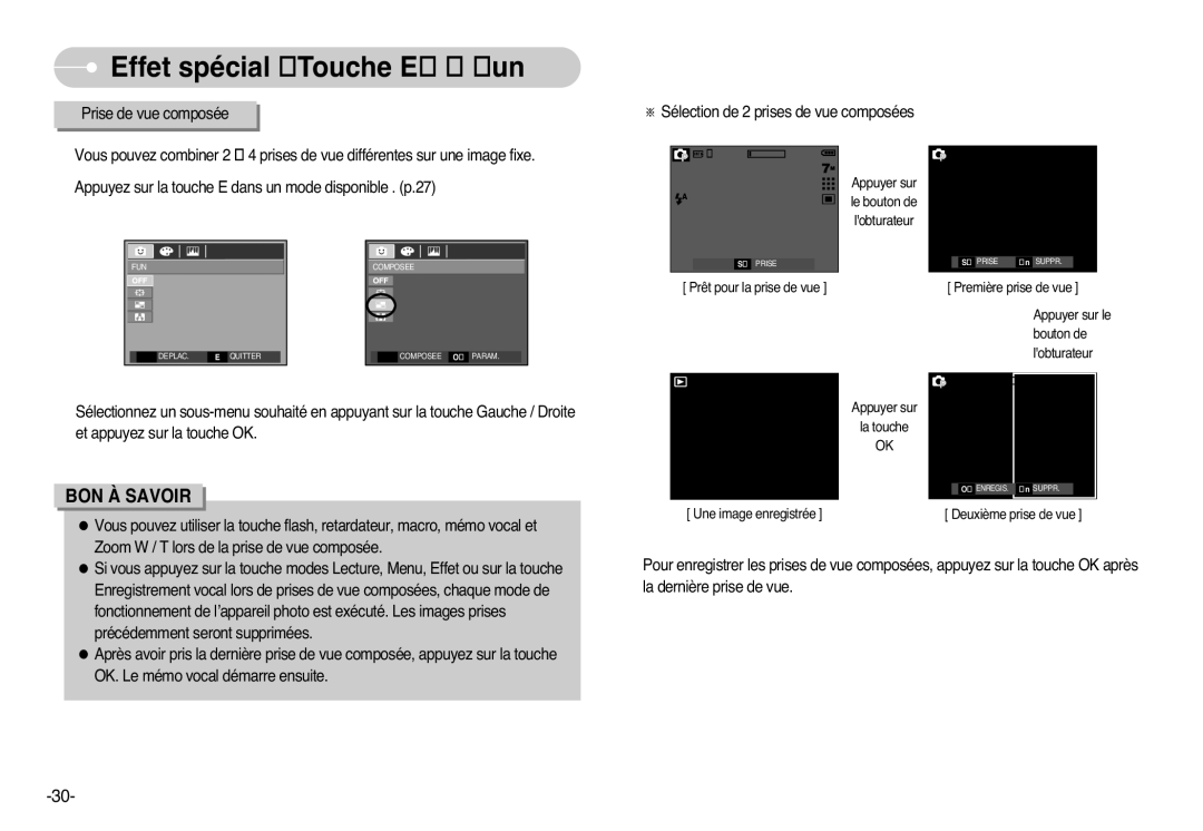 Samsung EC-L77ZZBBA/DE, EC-L77ZZBBE/E1, EC-L77ZZBBA/FR, EC-L77ZZBBA/E1 manual Zoom W / T lors de la prise de vue composée 