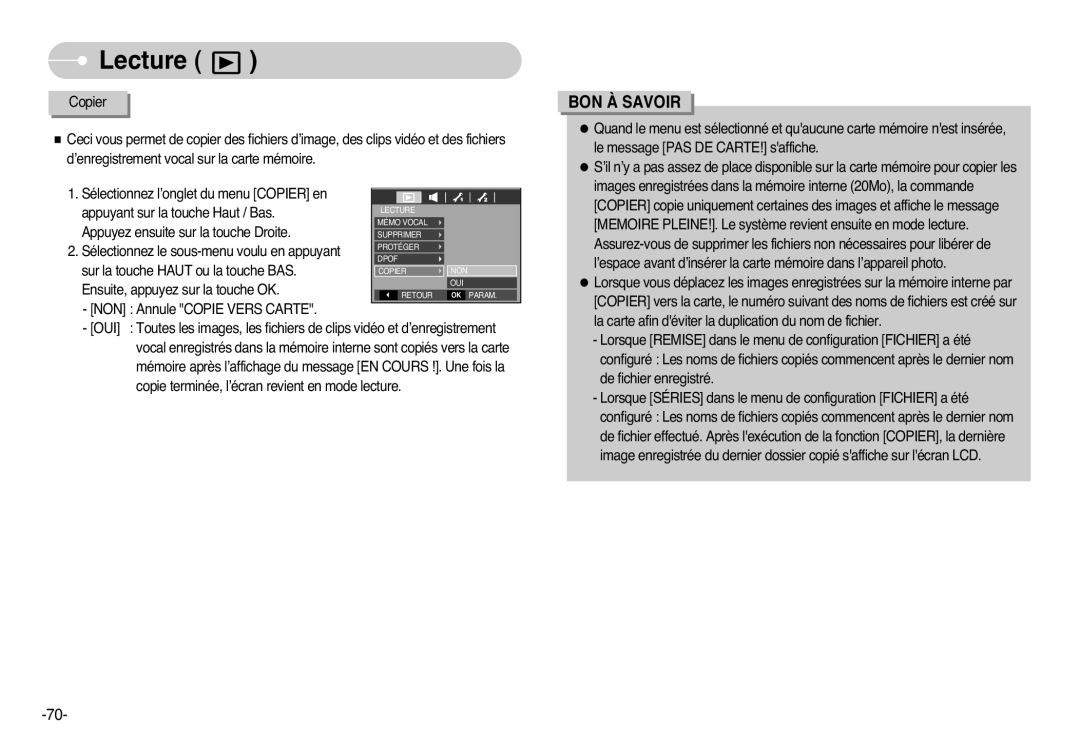 Samsung EC-L77ZZBBA/DE, EC-L77ZZBBE/E1, EC-L77ZZBBA/FR, EC-L77ZZBBA/E1 manual Appuyez ensuite sur la touche Droite 