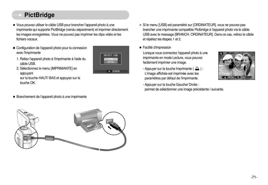 Samsung EC-L77ZZBBE/E1, EC-L77ZZBBA/FR, EC-L77ZZBBA/E1, EC-L77ZZBBA/DE manual PictBridge 