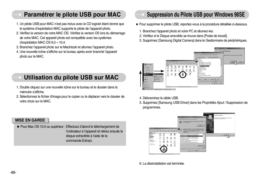 Samsung EC-L77ZZBBA/FR, EC-L77ZZBBE/E1, EC-L77ZZBBA/E1 Paramétrer le pilote USB pour MAC, Utilisation du pilote USB sur MAC 