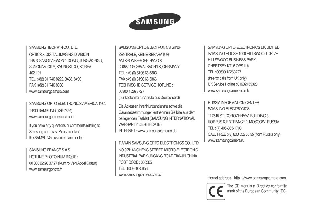 Samsung EC-L77ZZBBA/E1, EC-L77ZZBBE/E1, EC-L77ZZBBA/FR, EC-L77ZZBBA/DE manual 6806-4307 