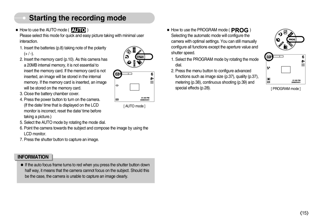 Samsung EC-L80ZZBAB, EC-L80ZZBBA/FR, EC-L80ZZBBA/GB, EC-L80ZZBBB/GB, EC-L80ZZBBA/DE, EC-L80ZZBAA Starting the recording mode 