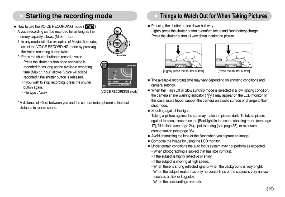 Samsung EC-L80ZZBBB/GB, EC-L80ZZBBA/FR, EC-L80ZZBBA/GB, EC-L80ZZBBA/DE manual Things to Watch Out for When Taking Pictures 