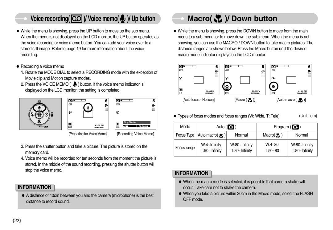 Samsung EC-L80ZZBAA, EC-L80ZZBBA/FR, EC-L80ZZBBA/GB manual Macro / Down button, Voice recording / Voice memo / Up button 