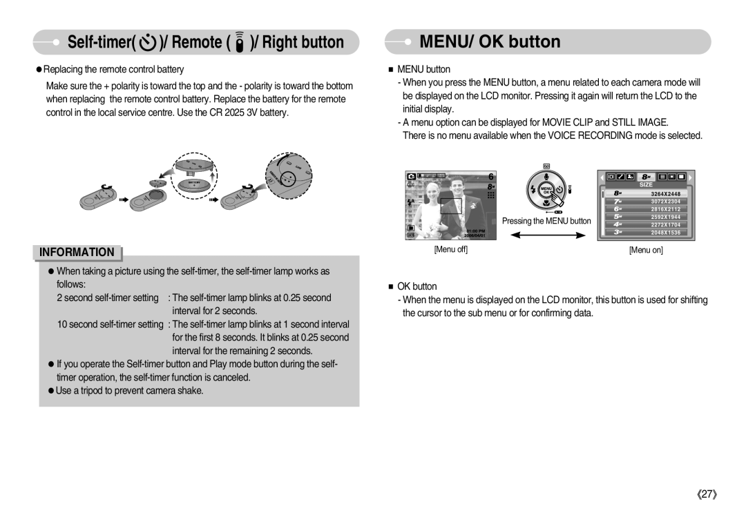 Samsung EC-L80ZZBAB, EC-L80ZZBBA/FR, EC-L80ZZBBA/GB, EC-L80ZZBBB/GB, EC-L80ZZBBA/DE, EC-L80ZZBAA manual MENU/ OK button 