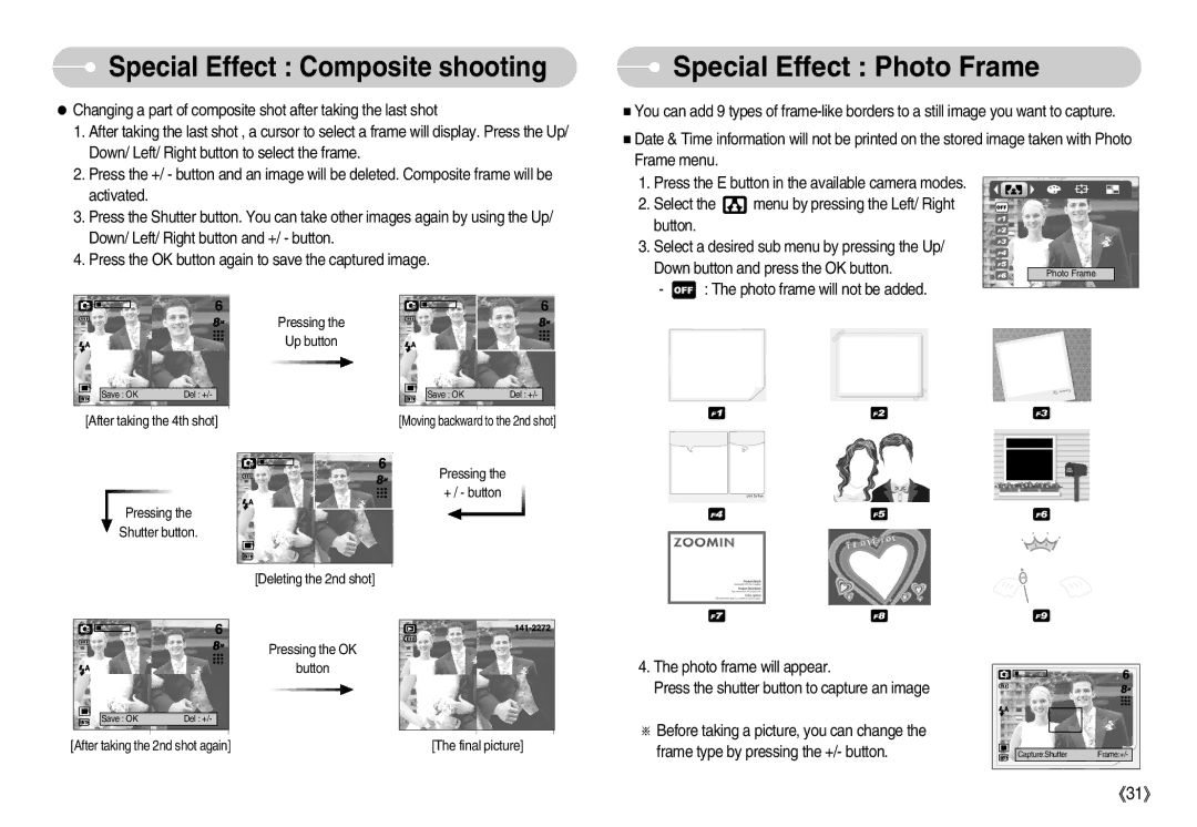 Samsung EC-L80ZZBBB/GB, EC-L80ZZBBA/FR, EC-L80ZZBBA/GB manual Special Effect Photo Frame, Photo frame will not be added 