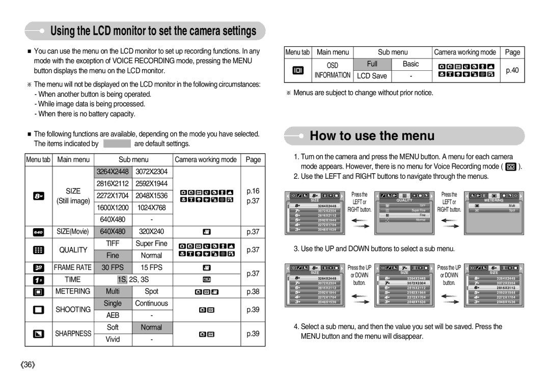 Samsung EC-L80ZZBBA/GB, EC-L80ZZBBA/FR, EC-L80ZZBBB/GB, EC-L80ZZBBA/DE, EC-L80ZZBAB, EC-L80ZZBAA manual How to use the menu 