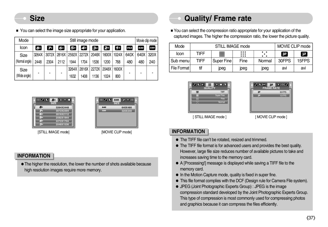 Samsung EC-L80ZZBBB/GB, EC-L80ZZBBA/FR, EC-L80ZZBBA/GB, EC-L80ZZBBA/DE, EC-L80ZZBAB, EC-L80ZZBAA Size, Quality/ Frame rate 