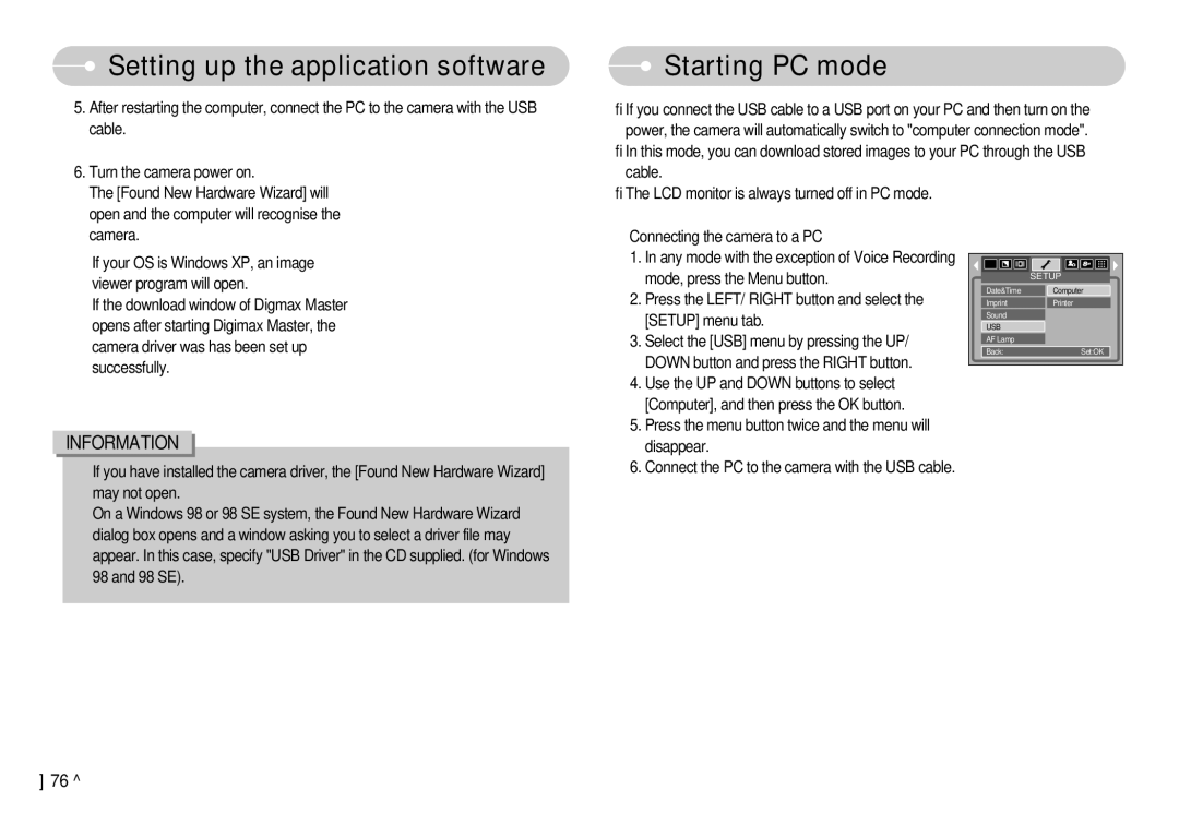 Samsung EC-L80ZZBAA, EC-L80ZZBBA/FR, EC-L80ZZBBA/GB, EC-L80ZZBBB/GB, EC-L80ZZBBA/DE, EC-L80ZZBAB manual Starting PC mode 